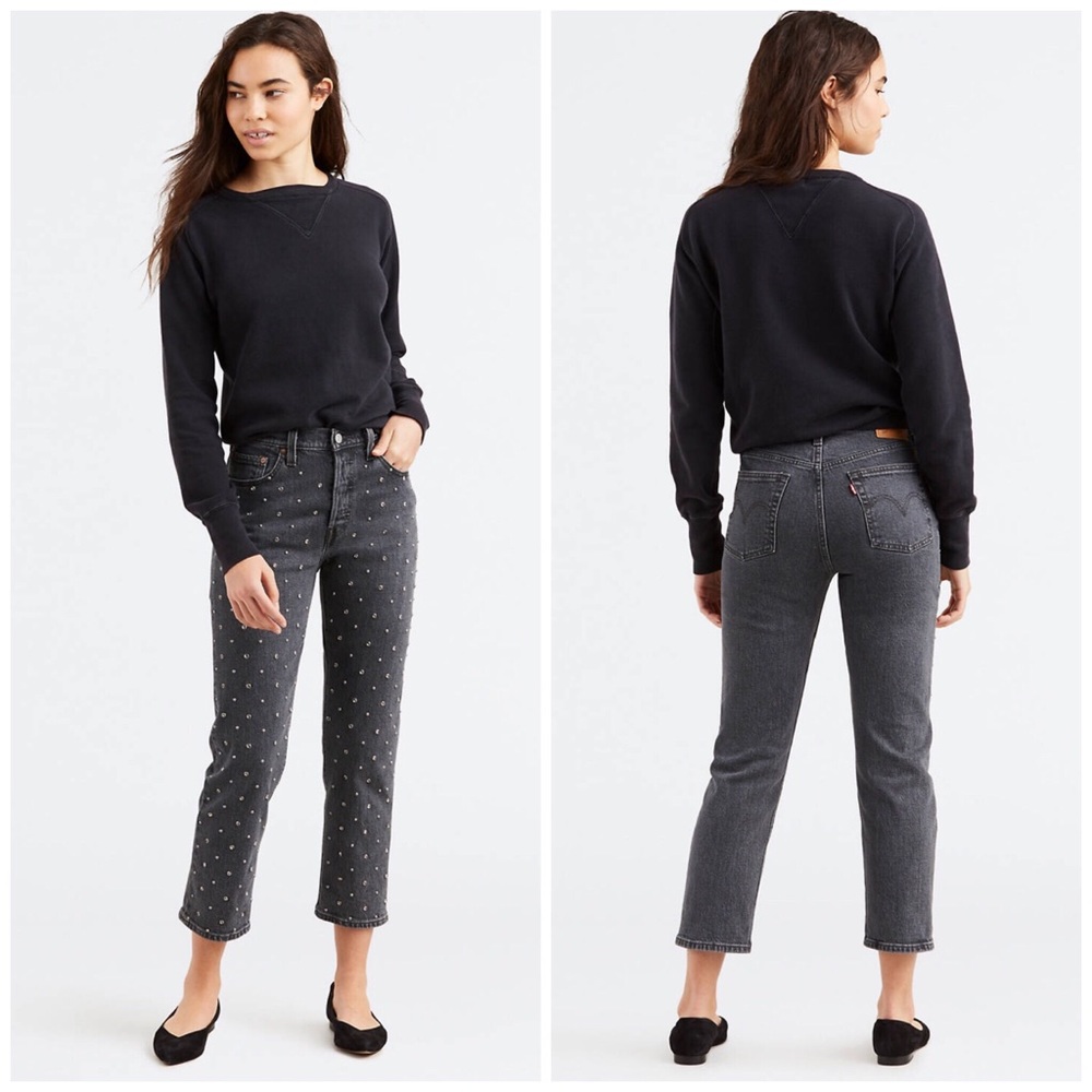 NEW Levi’s 501 Cropped Studded Jeans Black Gray